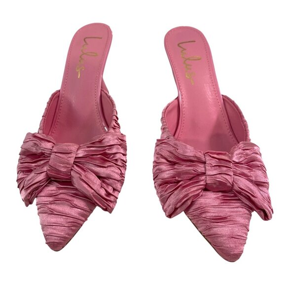 Bettanie Rose Pink Satin Textured Bow High Heel Mules Size 8 - Picture 2 of 7